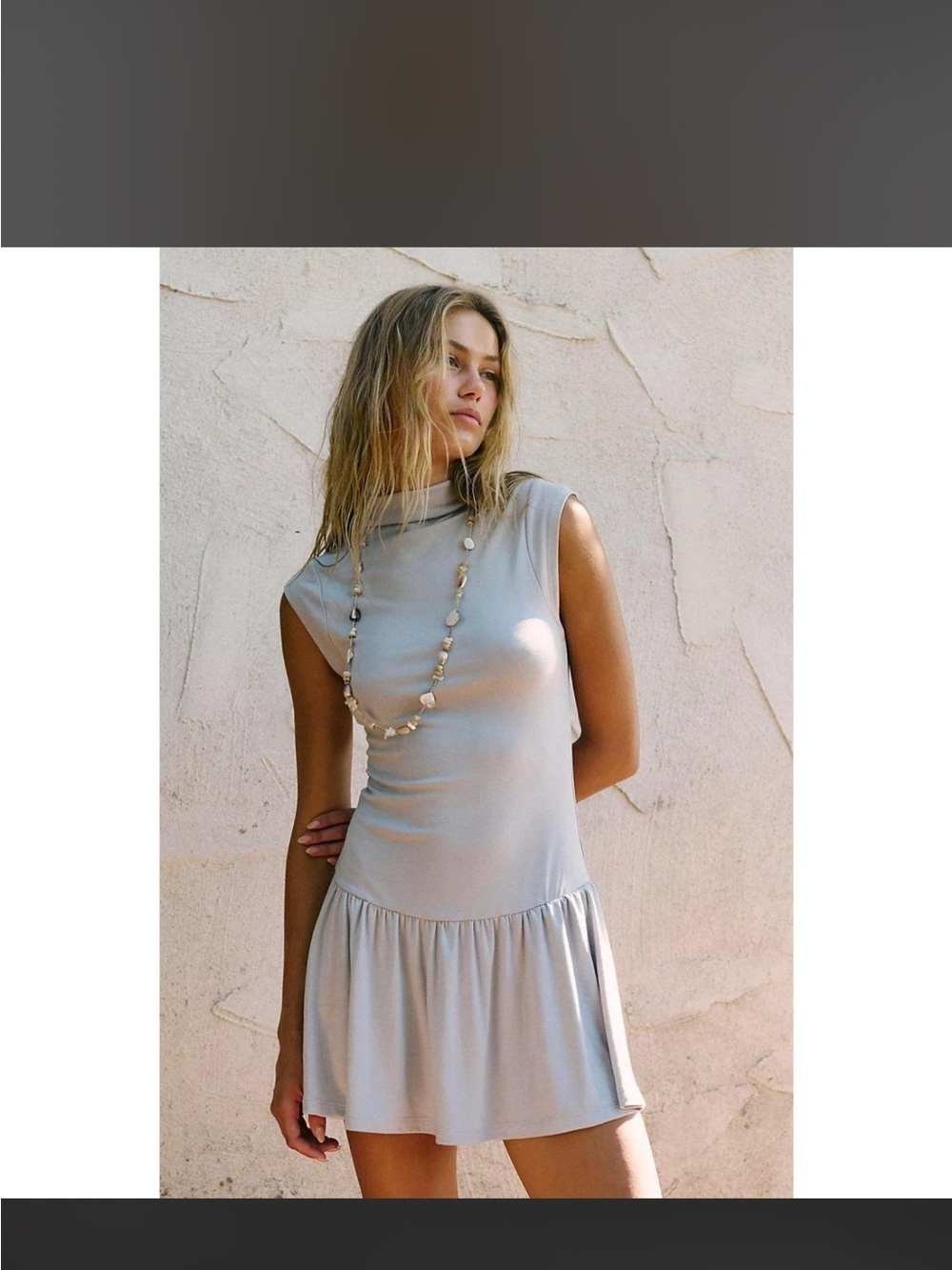 Free People Sleeveless Drop-Waist Mini Dress in Light Gray